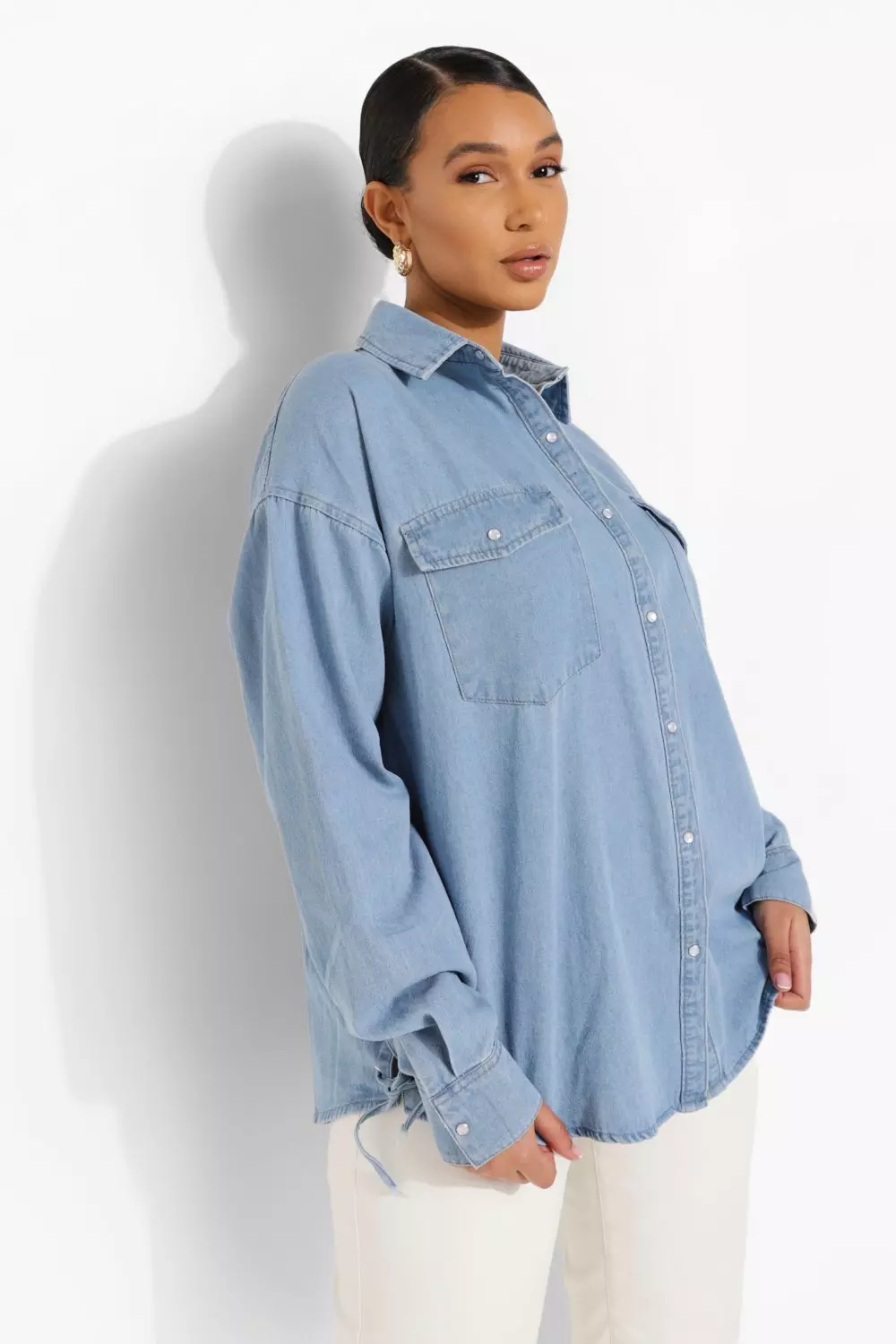 Lace up denim store shirt